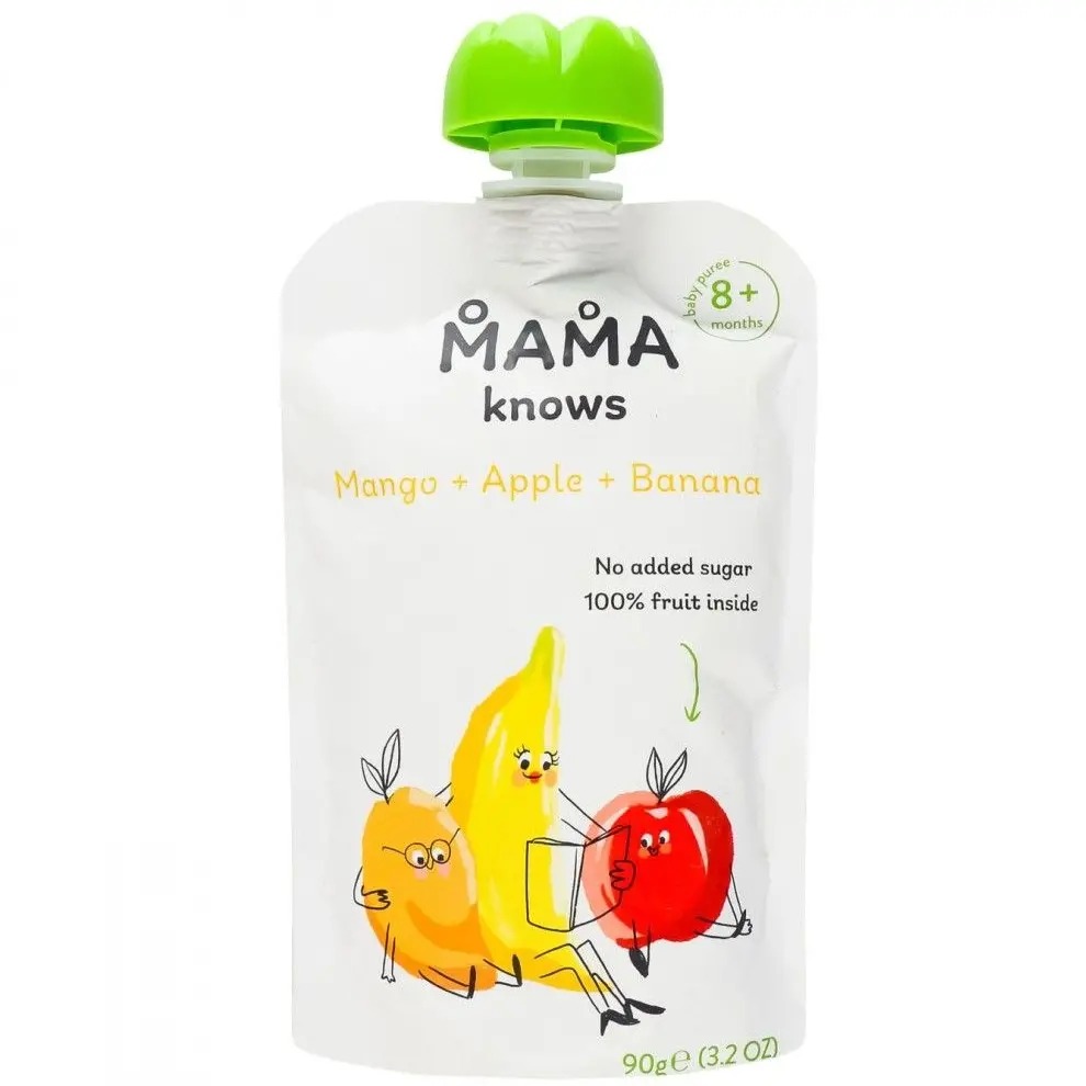 Пюре Mama knows Манго, яблоко и банан без сахара 720 г (8 шт. x 90 г) - фото 2