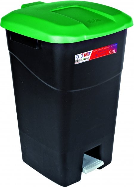Бак для сміття з педаллю Tayg Eco, 60 л, з кришкою, чорний із зеленим (431036) - фото 1
