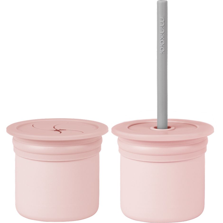 Чашка-контейнер с трубочкой MinikOiOi Sip+Snack Pinky Pink/Powder Grey, силиконовая (101100108) - фото 1