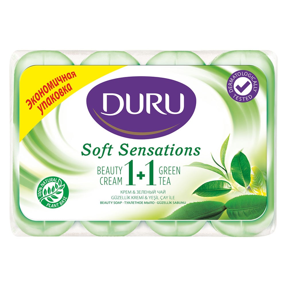 Мыло Duru 1+1 Soft Sensations Зеленый чай с увлажняющим кремом, 4 шт. по 80 г - фото 1