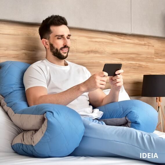 Подушка Ideia П-подібна для вагітних та відпочинку, 140x75x20 см, світло-сіра з джинсовим (8-33724 джинс/св.сірий) - фото 10