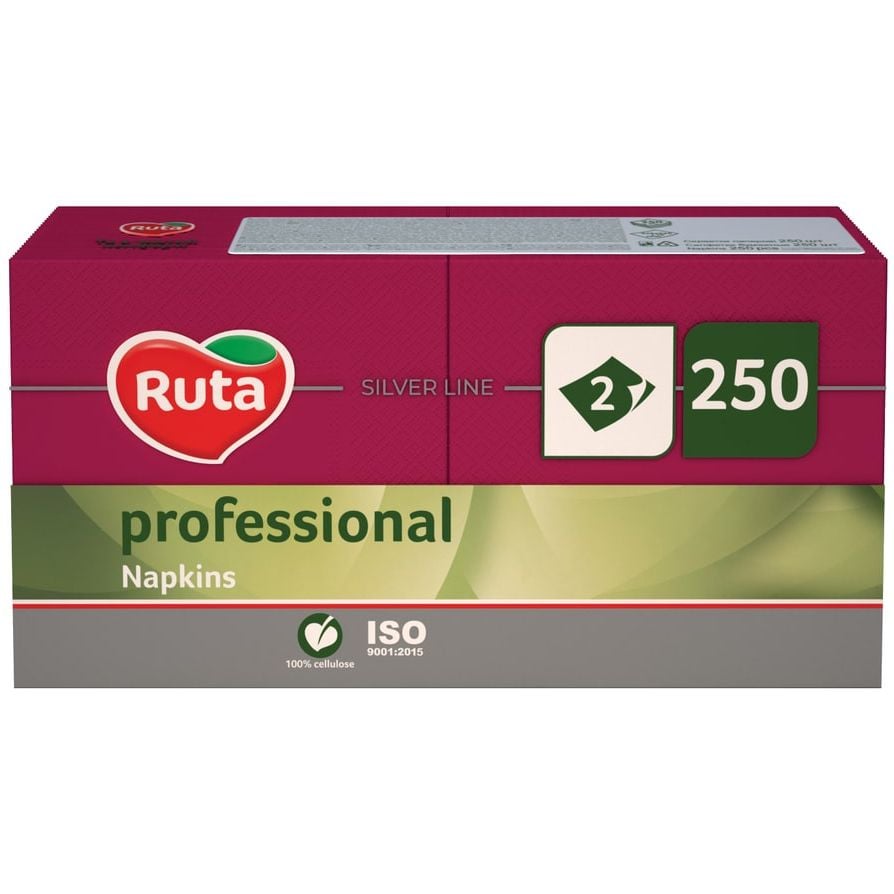 Салфетки Ruta Professional, двухслойные, 32,5х32,5 см, 250 шт., бордо - фото 1