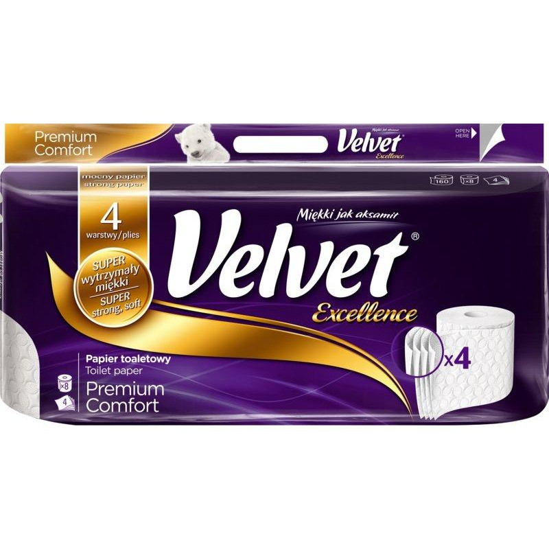 Туалетний папір Velvet Екселент Преміум Комфорт, чотиришаровий, 8 рулонів - фото 1