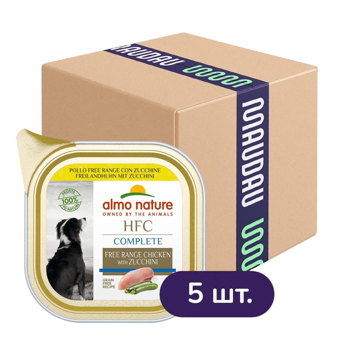 Набор влажного корма для собак Almo Nature HFC Dog Complete 4+1 курица свободного выгула и цуккини 425 г (85 г х 5 шт.) - фото 1