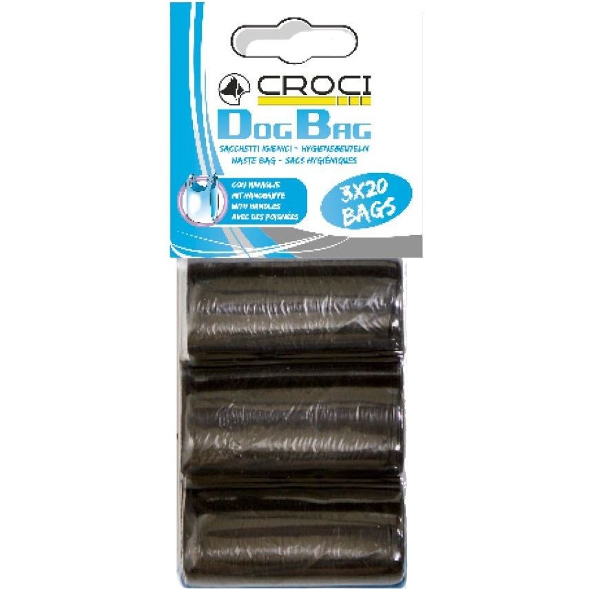 Гигиенические пакеты Croci Dog Bag для уборки за собаками с ручками чорные 60 шт. (3 рулона x 20 шт.) - фото 1