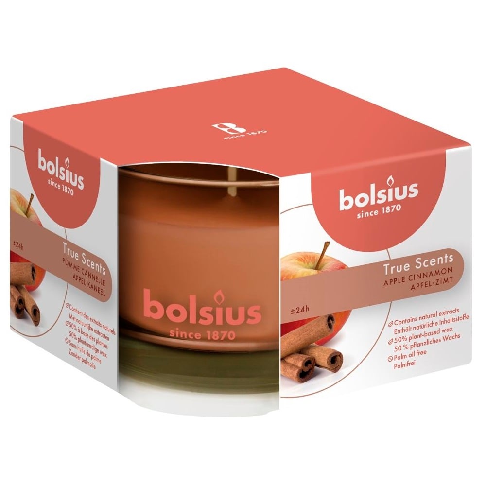 Свеча Bolsius True scents в стекле Яблоко и корица, 9х6,3 см, коричневый (170495) - фото 1