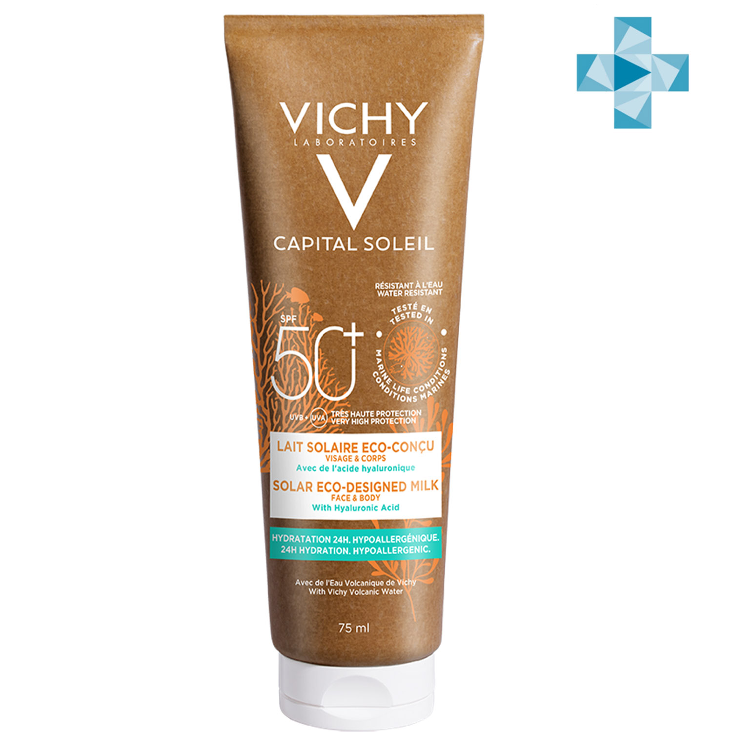Солнцезащитное увлажняющее молочко Vichy Capital Soleil Solar Eco-Designed Milk для кожи лица и тела SPF 50+ 75 мл - фото 1