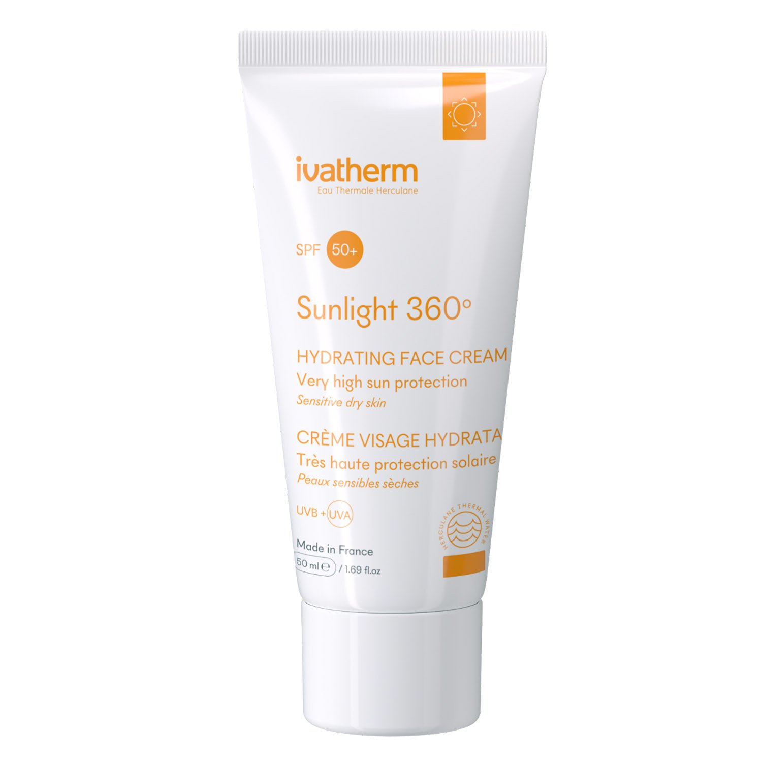 Солнцезащитный крем Ivatherm Sunlight, увлажняющий, для сухой чувствительной кожи лица, SPF 50+, 50 мл - фото 1