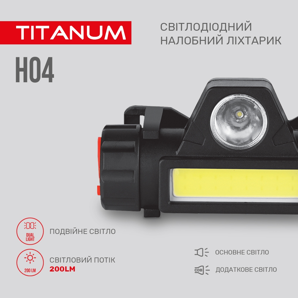 Налобный светодиодный фонарик Titanum TLF-H04 200 Lm 6500 K (TLF-H04) - фото 4