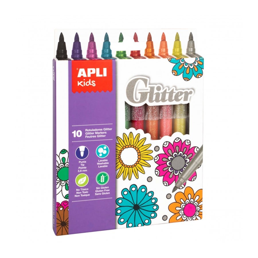 Набір маркерів Apli Kids, з блискітками, 10 кольорів, 10 шт. (18218) - фото 1