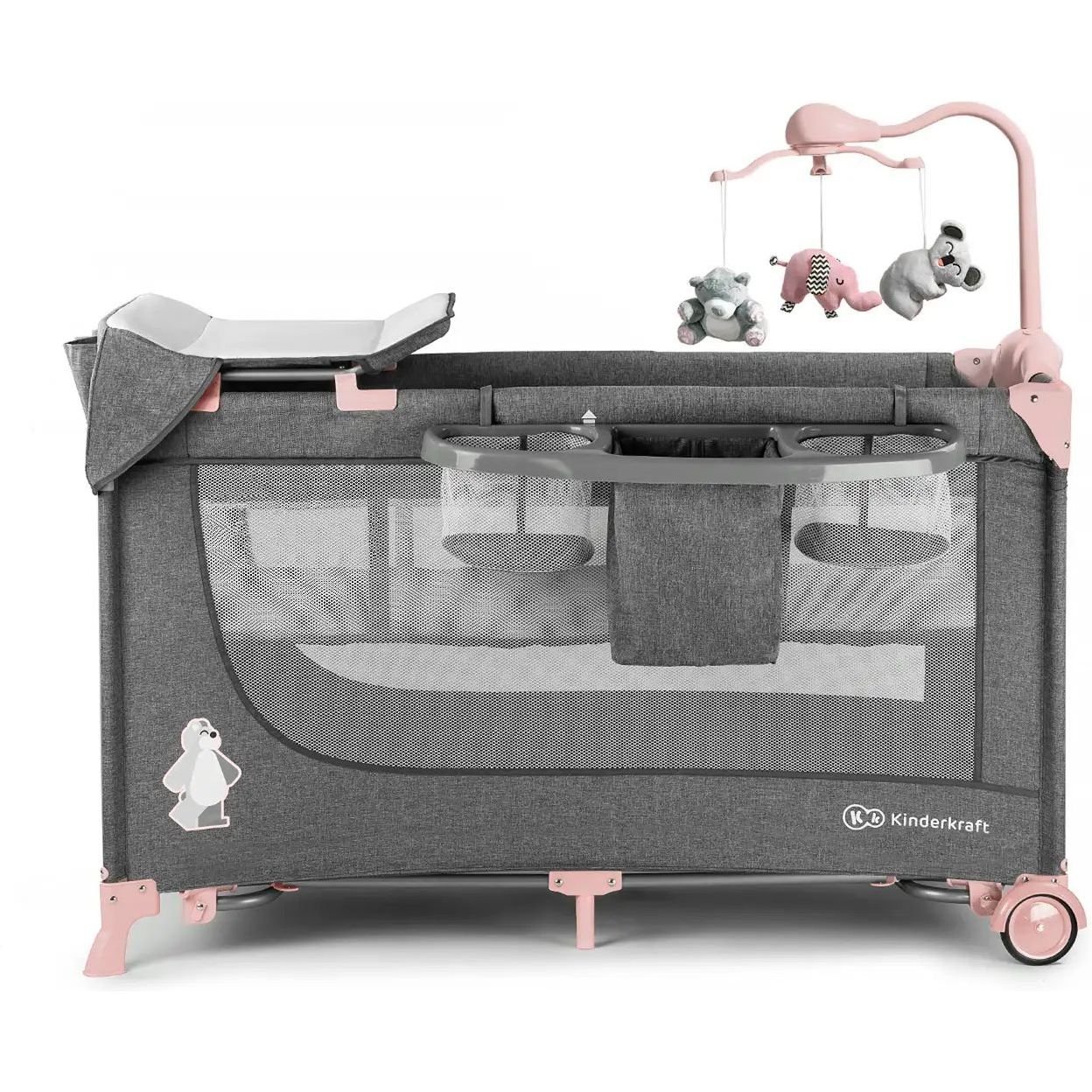 Кровать-манеж с пеленатором Kinderkraft Joy Pink серая с розовым (00-00158383) - фото 4