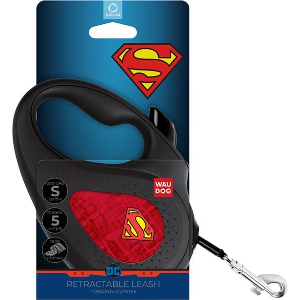 Повідець-рулетка для собак Waudog R-leash Супермен Лого Червоний, світловідбиваючий, S, до 15 кг, 5 м, чорний - фото 3