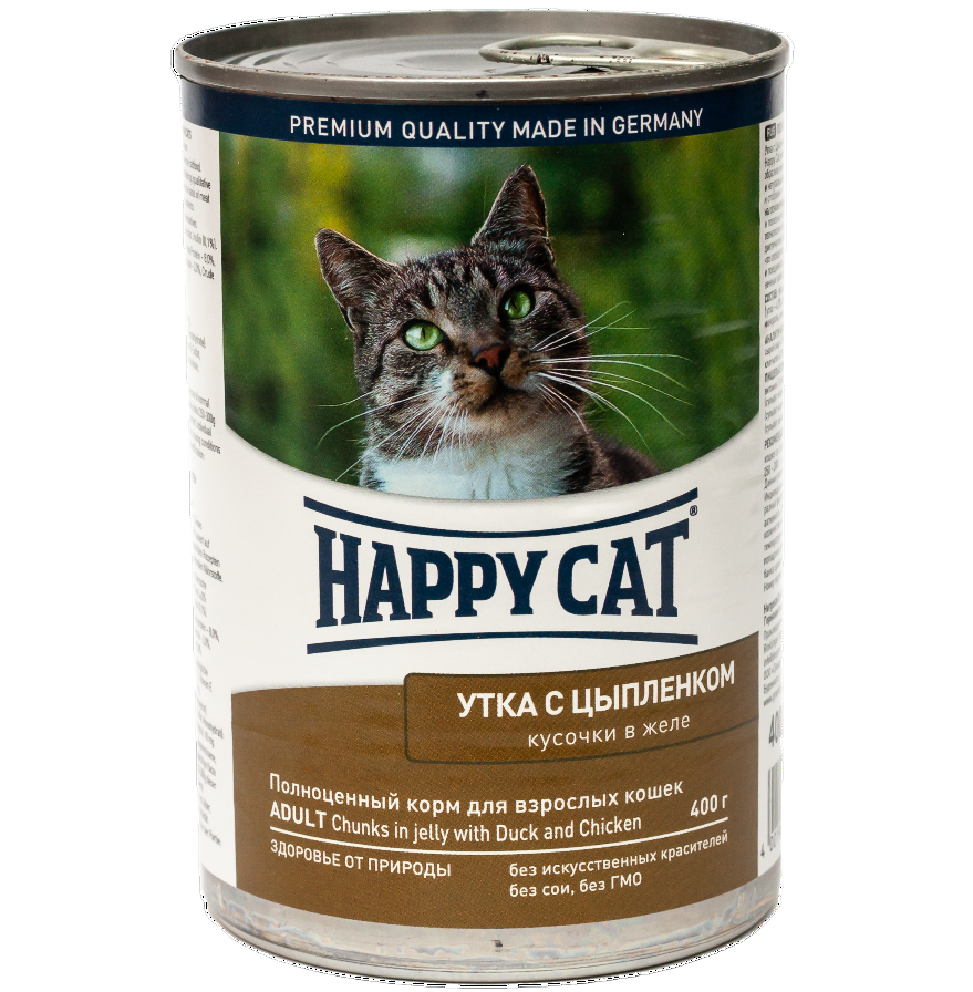 Вологий корм для дорослих котів Happy Cat Dose Ente & Huhn Gelee, шматочки в желе, з качкою та курчам, 400 г (1002422) - фото 1