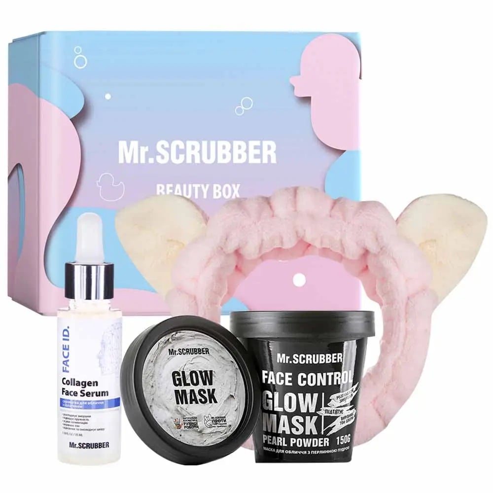 Подарунковий набір Mr.Scrubber Glow&Moisture: Маска для обличчя, 150 г + Сироватка для обличчя, 35 мл + Пов'язка для волосся - фото 1