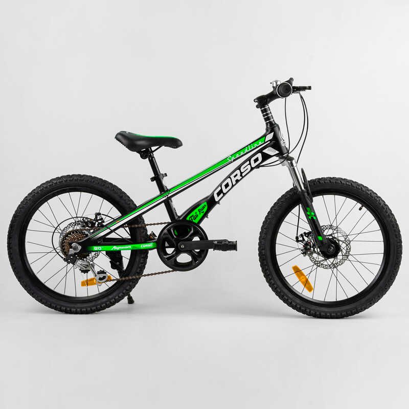 Дитячий спортивний велосипед Corso 20 дюймів чорно-зелений 231938 - фото 10