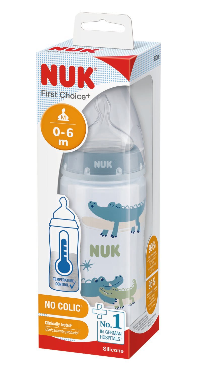 Пляшечка для годування NUK First Choice Plus Крокодил, з силіконовою соскою, 300 мл, блакитний (3952397) - фото 2