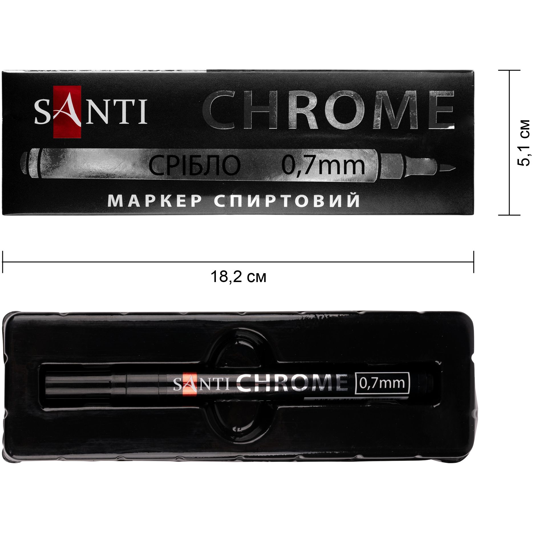 Маркер дзеркальний Santi Chrome 0.7 мм срібло (390774) - фото 3