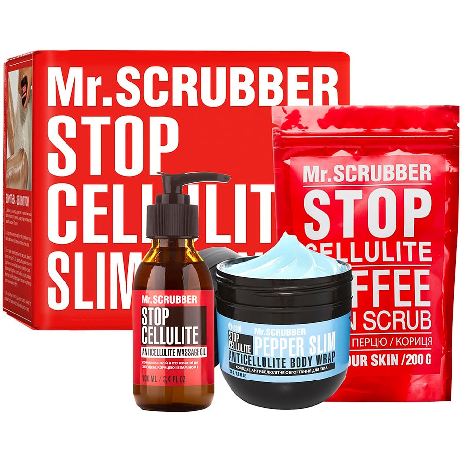 Антицелюлітний набір Mr.Scrubber Cold: Масажна олія, 100 мл + Холодне обгортання, 250 г + Скраб для тіла, 200 г - фото 1