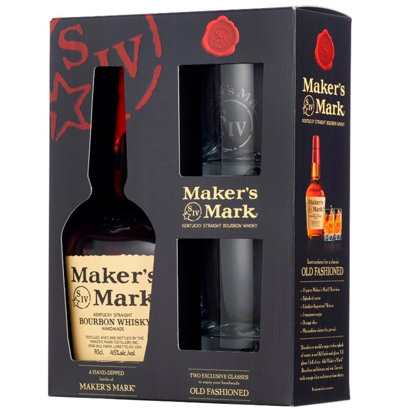 Виски Maker's Mark Kentucky Staright Bourbon Whiskey, 45% 0,7 л + 2 стакана - фото 1