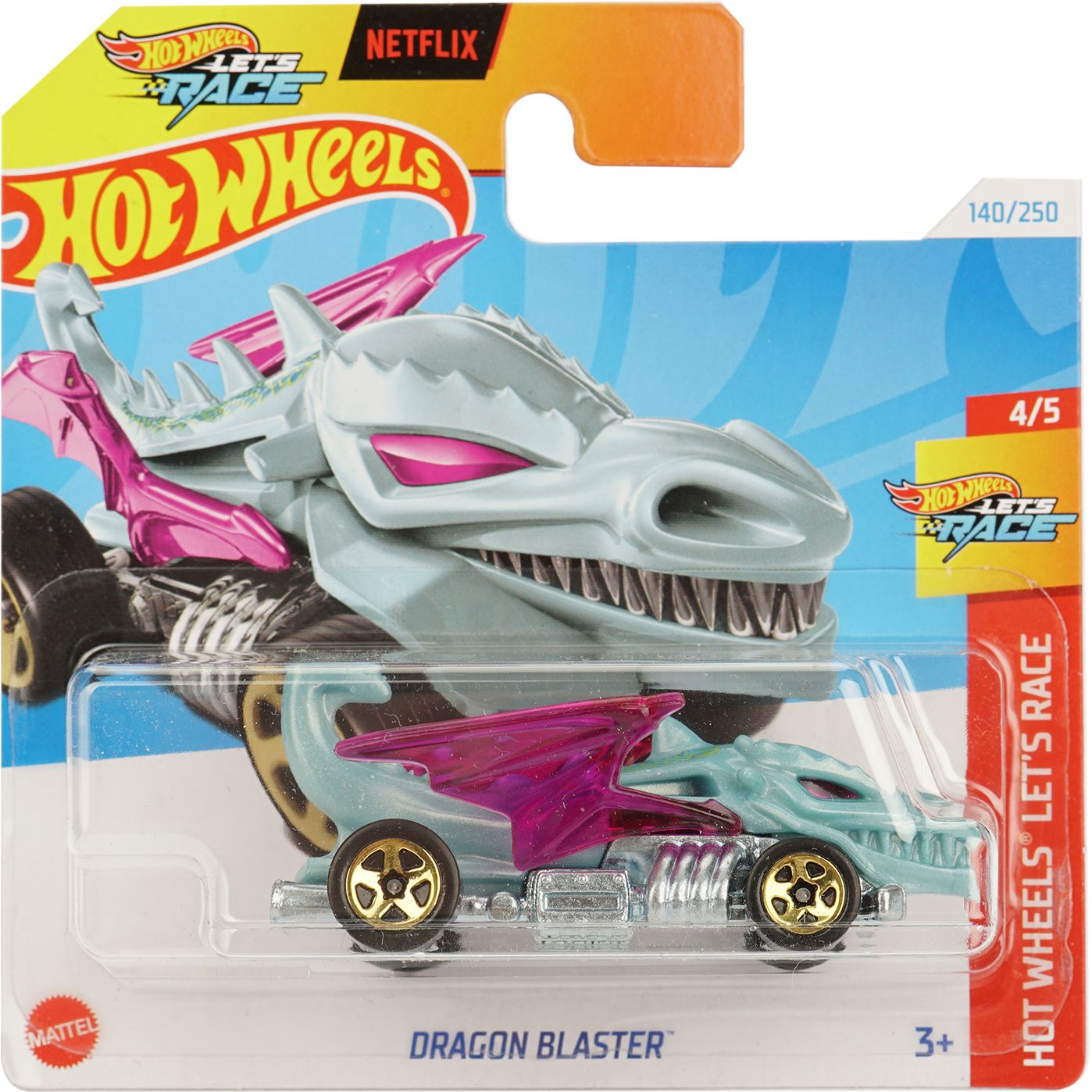 Базова машинка Hot Wheels Let's Race Dragon Blaster блакитна з рожевим (5785) - фото 1