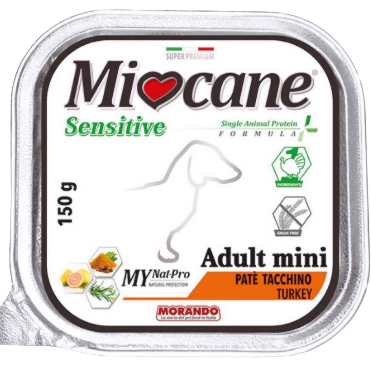 Беззернові монопротеїнові консерви для собак дрібних порід Morando MioCane Sensitive Monoprotein Adult Mini, індичка, 150 г - фото 1