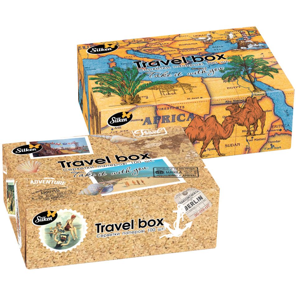 Салфетки бумажные Silken Travel Box 2 слоя 100 шт. 1 коробка - фото 1