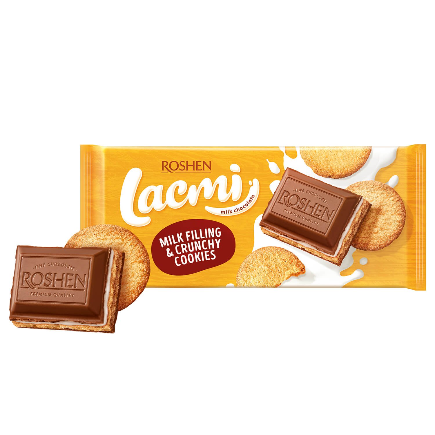 Шоколад молочний Roshen Lacmi, з молочною начинкою та печивом, 100 г (872110) - фото 2