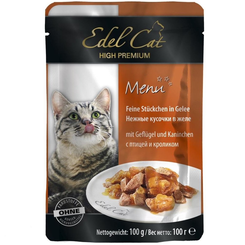 Влажный корм для кошек Edel Cat, пауч с птицей и кроликом в соусе, 100 г (1002026/180013) - фото 1