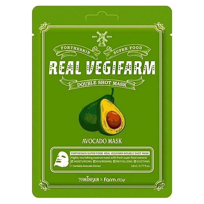 Тканинна маска для обличчя Fortheskin Super Food Real Vegifarm Double Shot Mask Olive Олива, 23 мл - фото 1