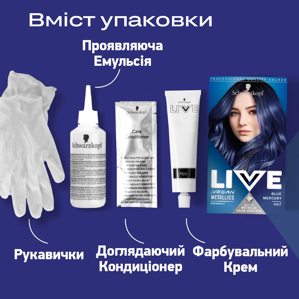 Краска для волос Schwarzkopf Live Urban Metallics U67 Blue Mercury - фото 3