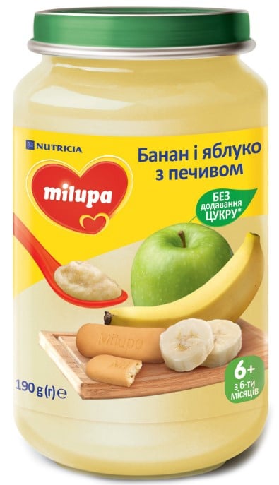 Фруктовое пюре Milupa Банан и яблоко с печеньем, 190 г - фото 1
