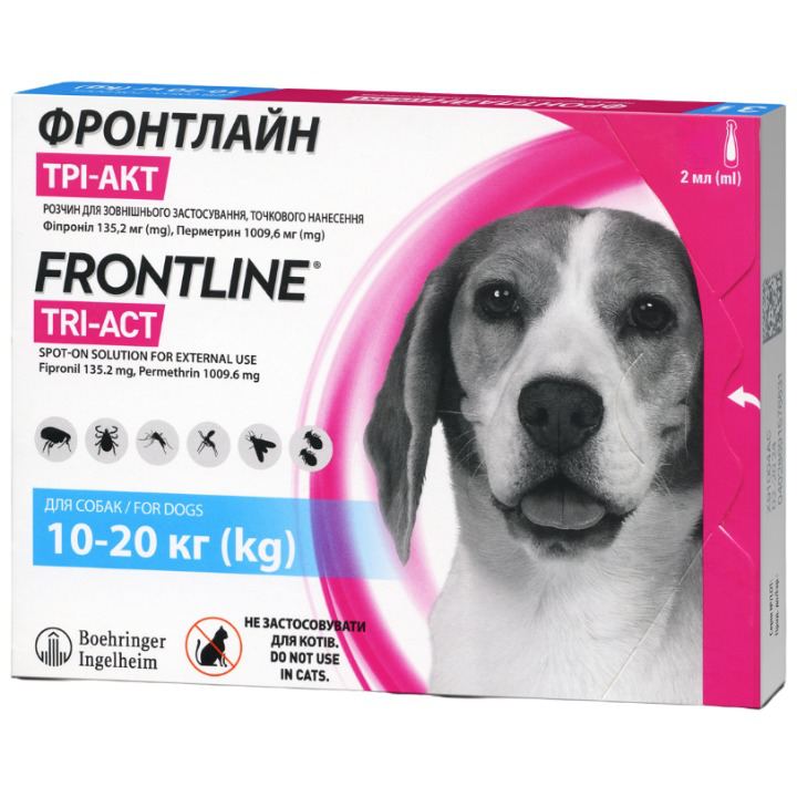 Краплі Boehringer Ingelheim Frontline Tri-Act від бліх та кліщів для собак, 10-20 кг, 2 мл, 1 піпетка (159913-1) - фото 1