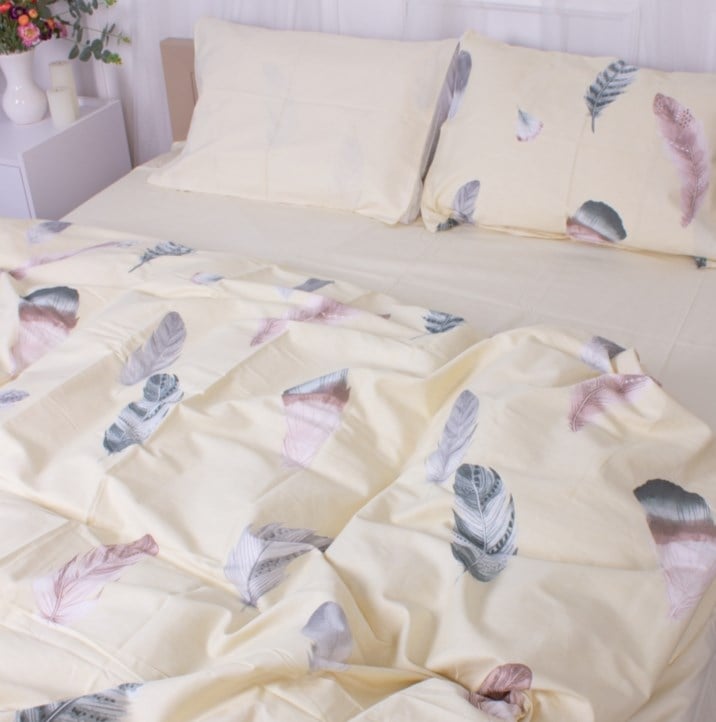 Комплект постельного белья MirSon Feathers, сатин, желтый, 220х200 см - фото 3