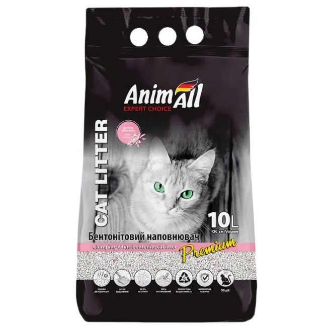 Бентонитовый наполнитель для кошачьего туалета AnimAll, с ароматом детской пудры, 10 л, белый (144573) - фото 1