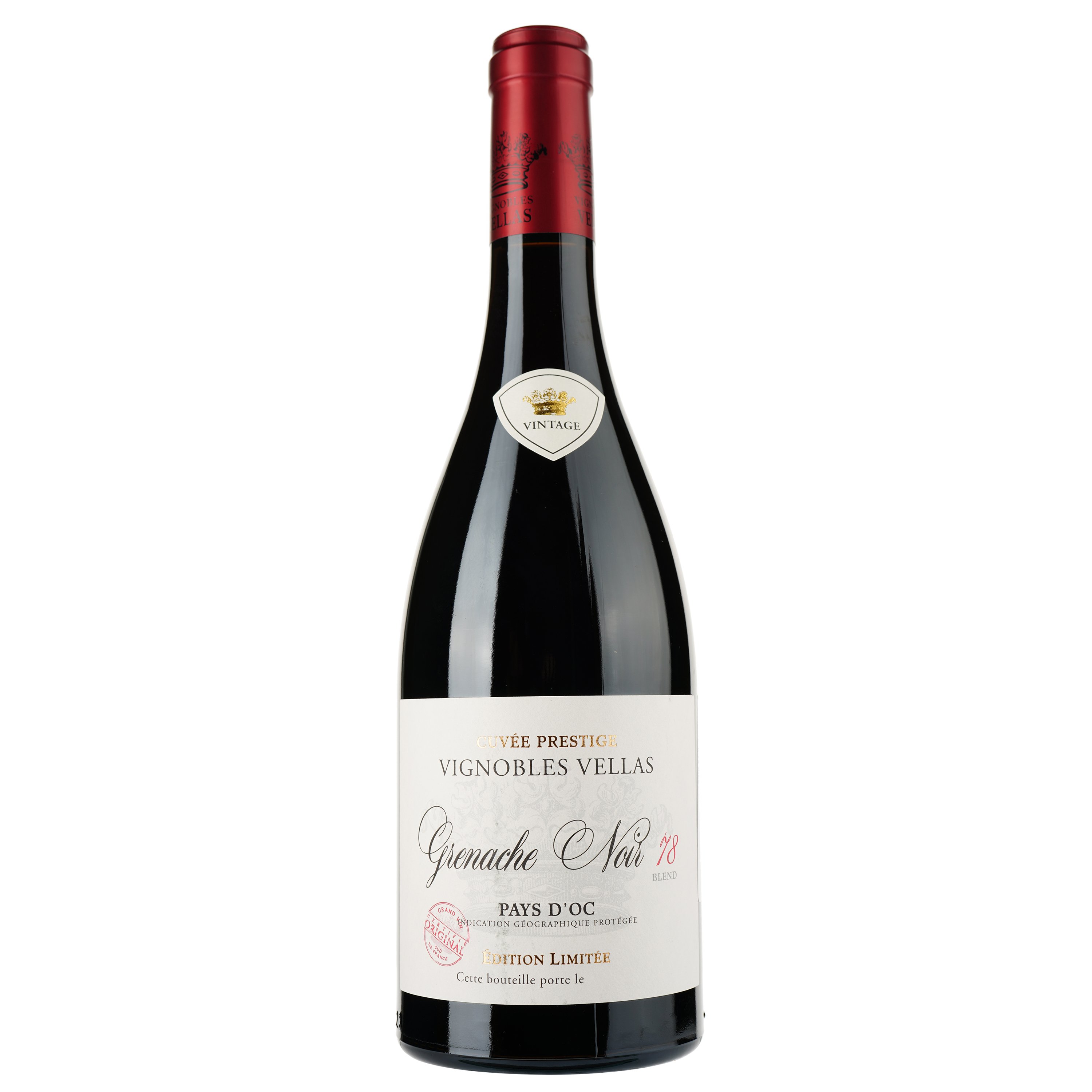 Вино Vignobles Vellas Grenache Noir 78 Blend Edition Limitee IGP Pays D'Oc, красное, сухое, 0,75 л - фото 1