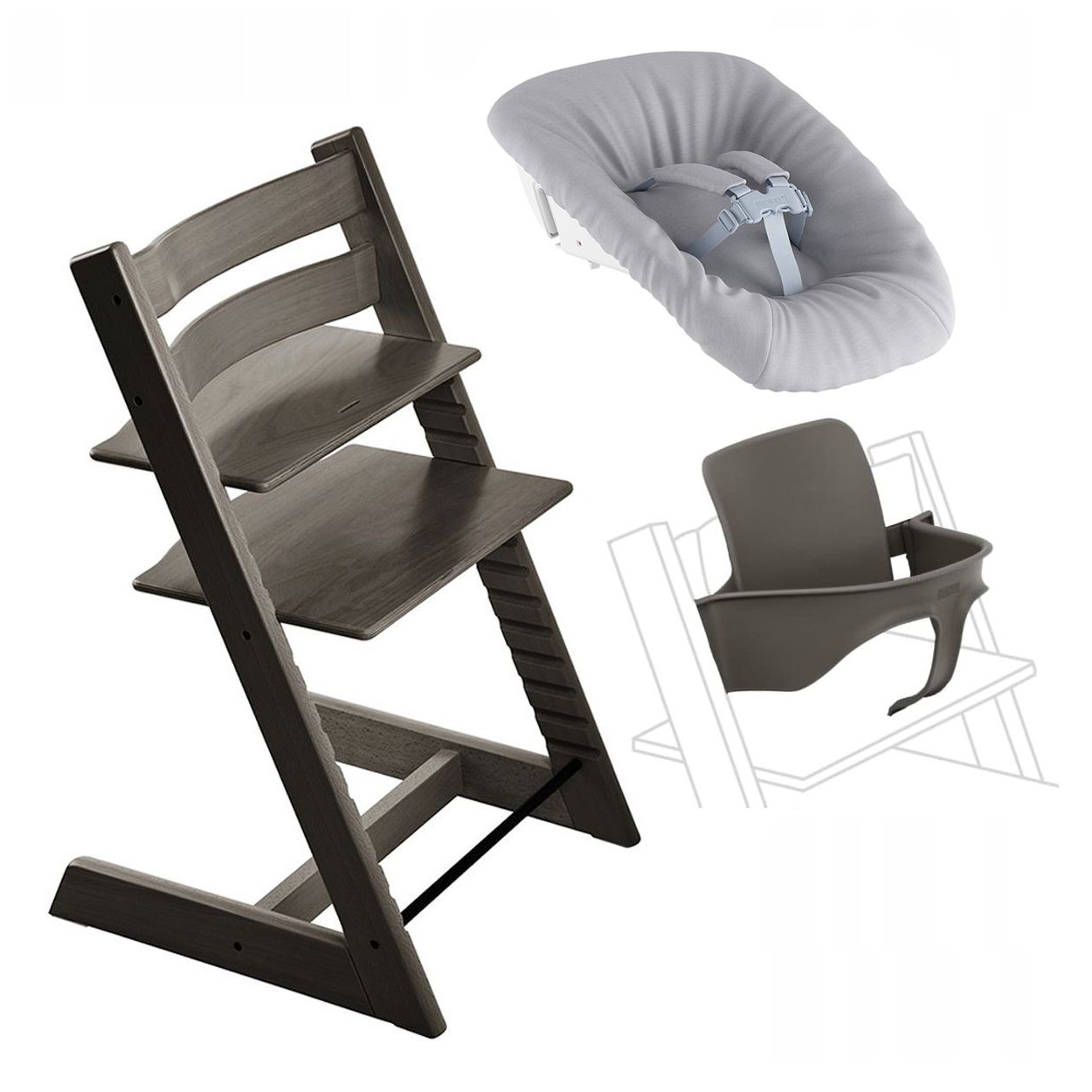 Набір Stokke Tripp Trapp Hazy Grey: стільчик, спинка з обмежувачем Baby Set і крісло для новонароджених Newborn (k.100126.00) - фото 1