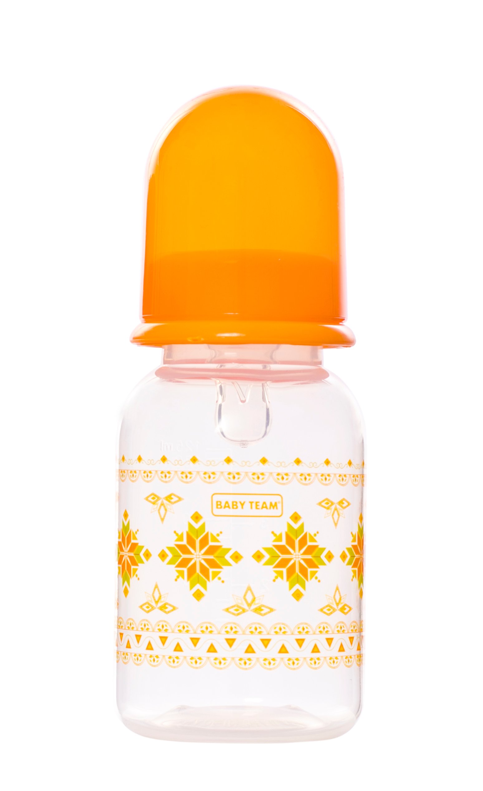 Пляшечка для годування Baby Team, з силіконовою соскою, 125 мл, помаранчевий (1400_оранжевый) - фото 1