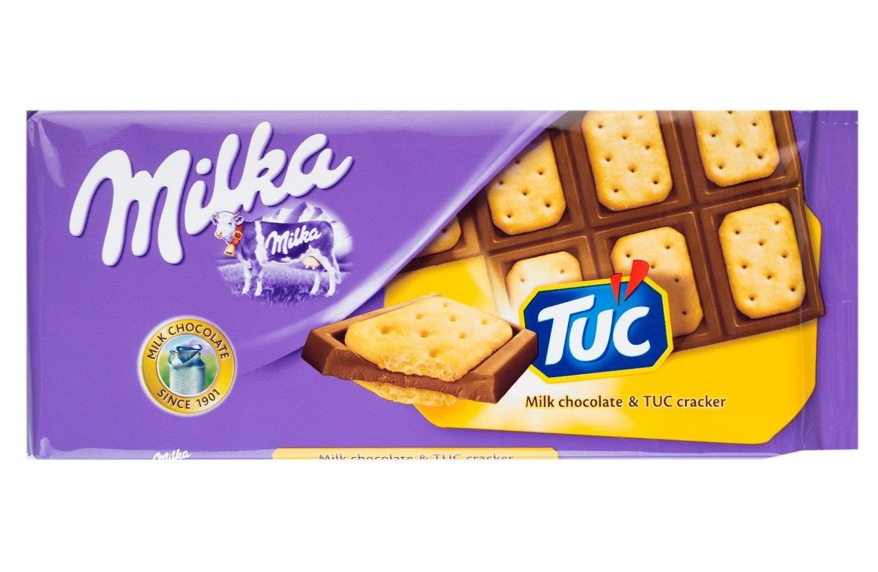 Шоколад молочный Milka с соленым крекером Tuc, 87 г (623237) - фото 1