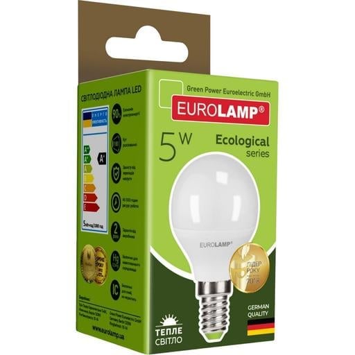 Светодиодная лампа Eurolamp LED Ecological Series, G45, 5W, E14 3000K (LED-G45-05143(P)) - фото 4