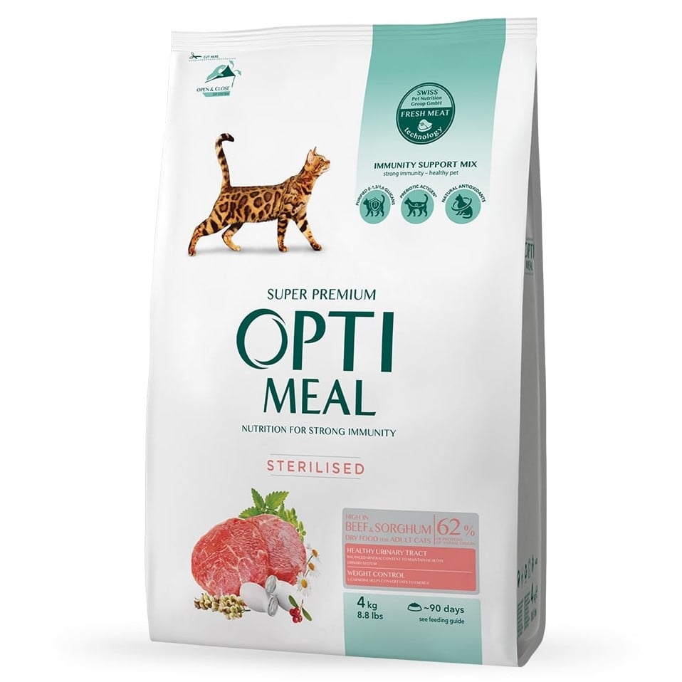 Сухий корм для стерилізованих/кастрованих котів Optimeal, з яловичиною та сорго, 4 кг (B1841401) - фото 1