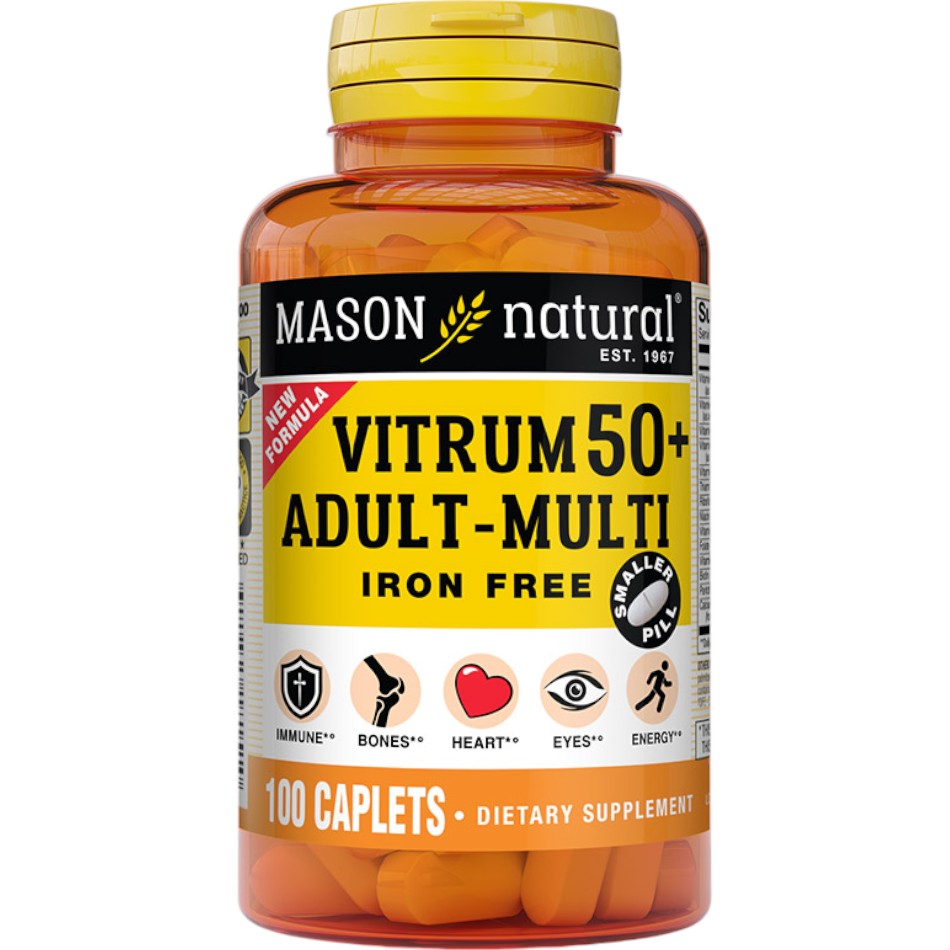 Мультивитамины Mason Natural Vitrum 50+ Adult-Multi Iron Free без железа 100 каплет - фото 1