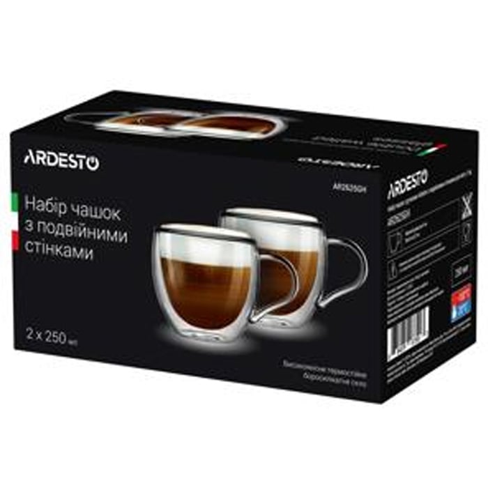 Набір чашок з ручками Ardesto з подвійними стінками, 250 мл, прозоре скло (AR2625GH) - фото 2