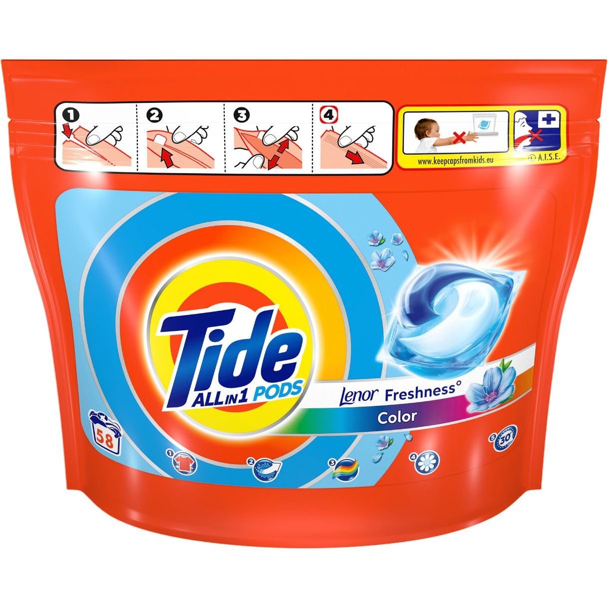Капсули для прання Tide All-in-1 Lenor Color, 58 шт. - фото 1
