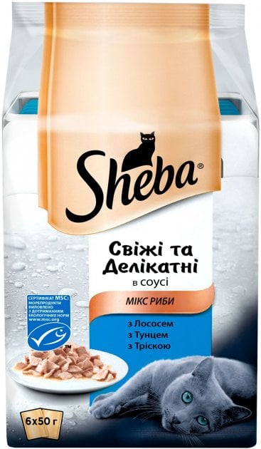 Вологий корм для котів Sheba Fresh&Fine Рибний мікс, 300 г (6 шт по 50 г) - фото 1