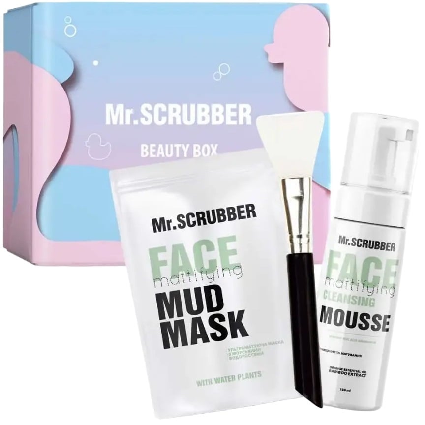 Подарунковий набір Mr.Scrubber Mattifying Daily Care: Маска для обличчя, 150 г + Мус для вмивання, 150 мл + Шпатель для масок - фото 1