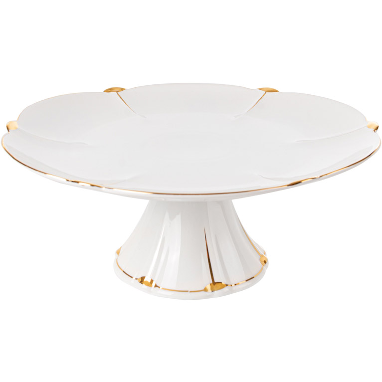 Фото - Прочая столовая посуда Lefard Тортівниця на ніжці , 25,4 см, білий із золотим  (946-030)