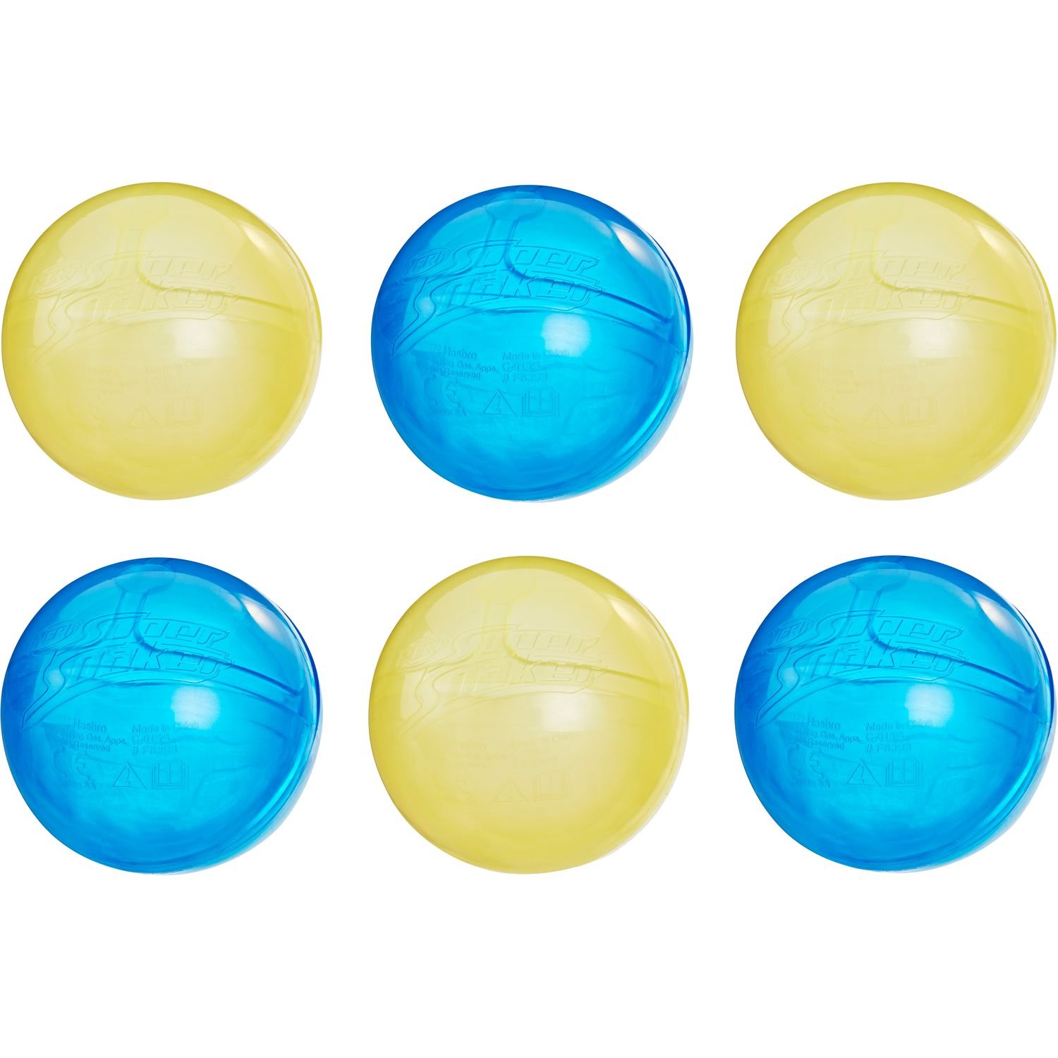 Водяные бомбочки Hasbro Nerf Super Soaker Hydro Balls 6-Pack, голубые с желтым, 6 шт. (F6393) - фото 1