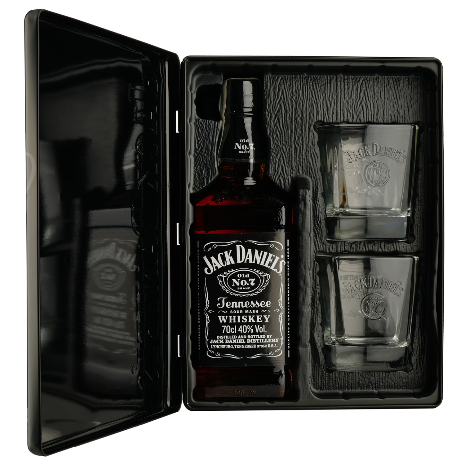 Віскі Jack Daniel's Tennessee Old No.7 у металевій коробці з 2 келихами, 40%, 0,7 л (419322) - фото 1