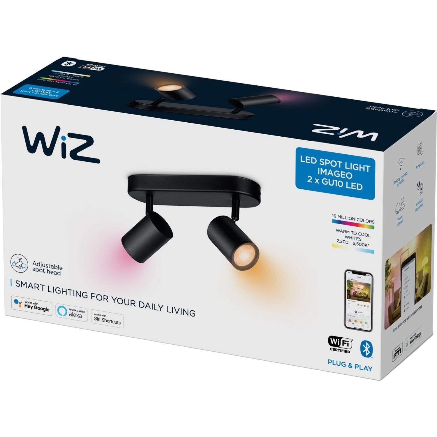 Світильник точковий WiZ Imageo Spots Wi-Fi накладний розумний 2х5W 2200-6500K RGB чорний (929002659101) - фото 3