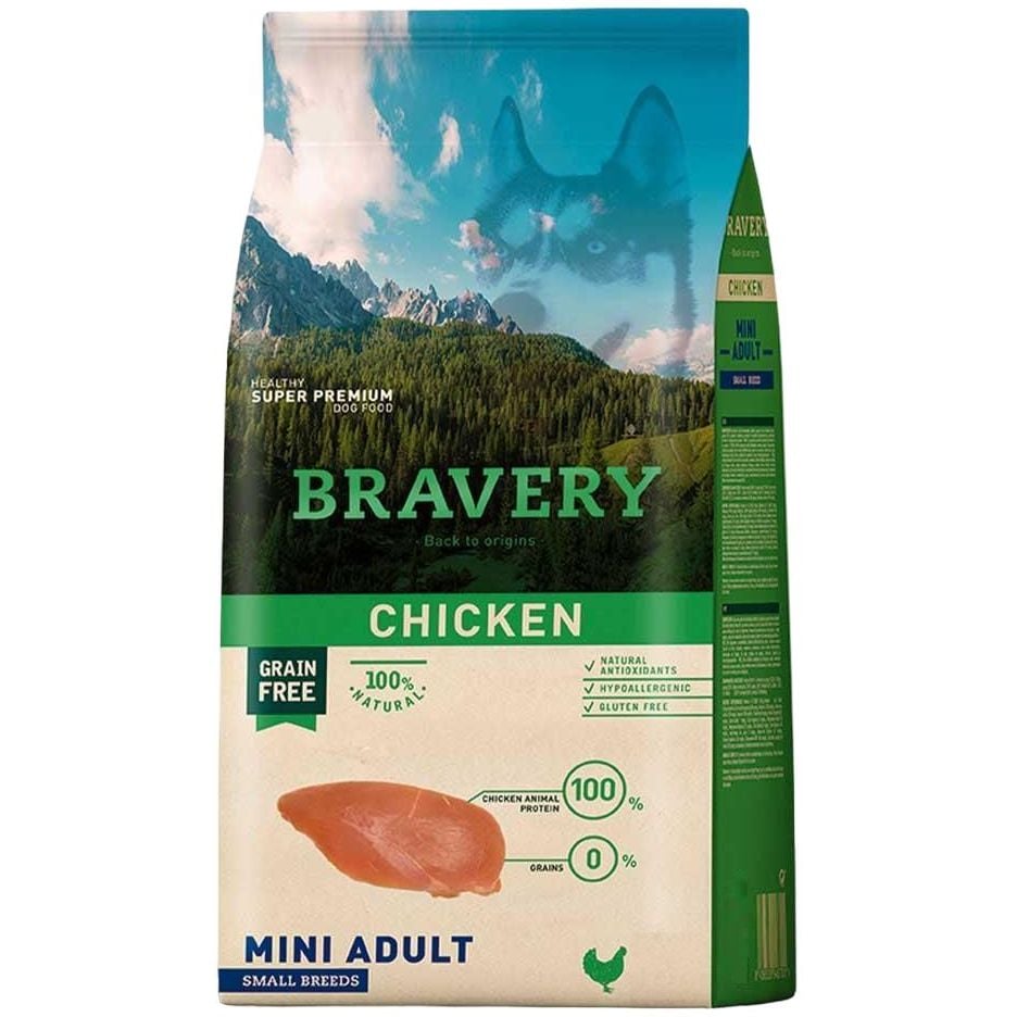 Сухий корм для дорослих собак дрібних порід Bravery Chicken Mini Adult, з куркою, 2 кг - фото 1